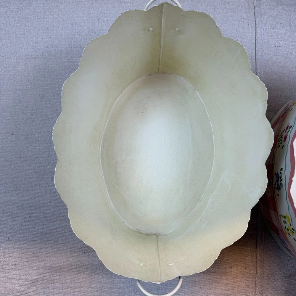 Planter Hand Painted Tin Set of 2 Unused Originally $100